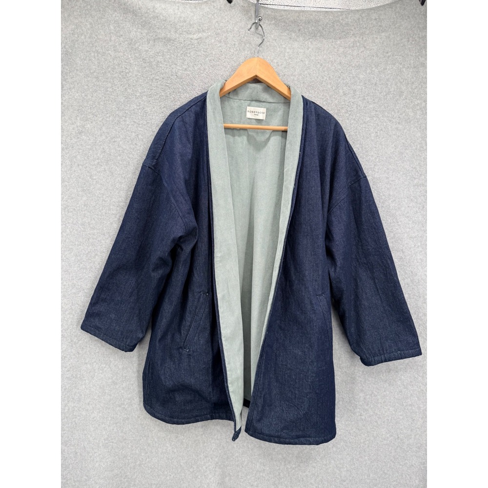 Honeydove Vintage Hanten Denim Jacket Women OS Indigo Corduroy Reversible Coat
